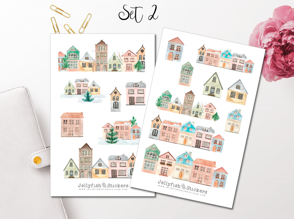 Häuser Pastell Weihnachten Sticker Set